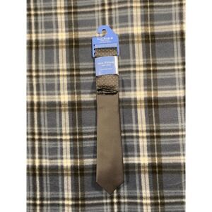 Isaac Mizrahi New York Mens Tie and Pocket Square Set Grey Herringbone Dot NEW